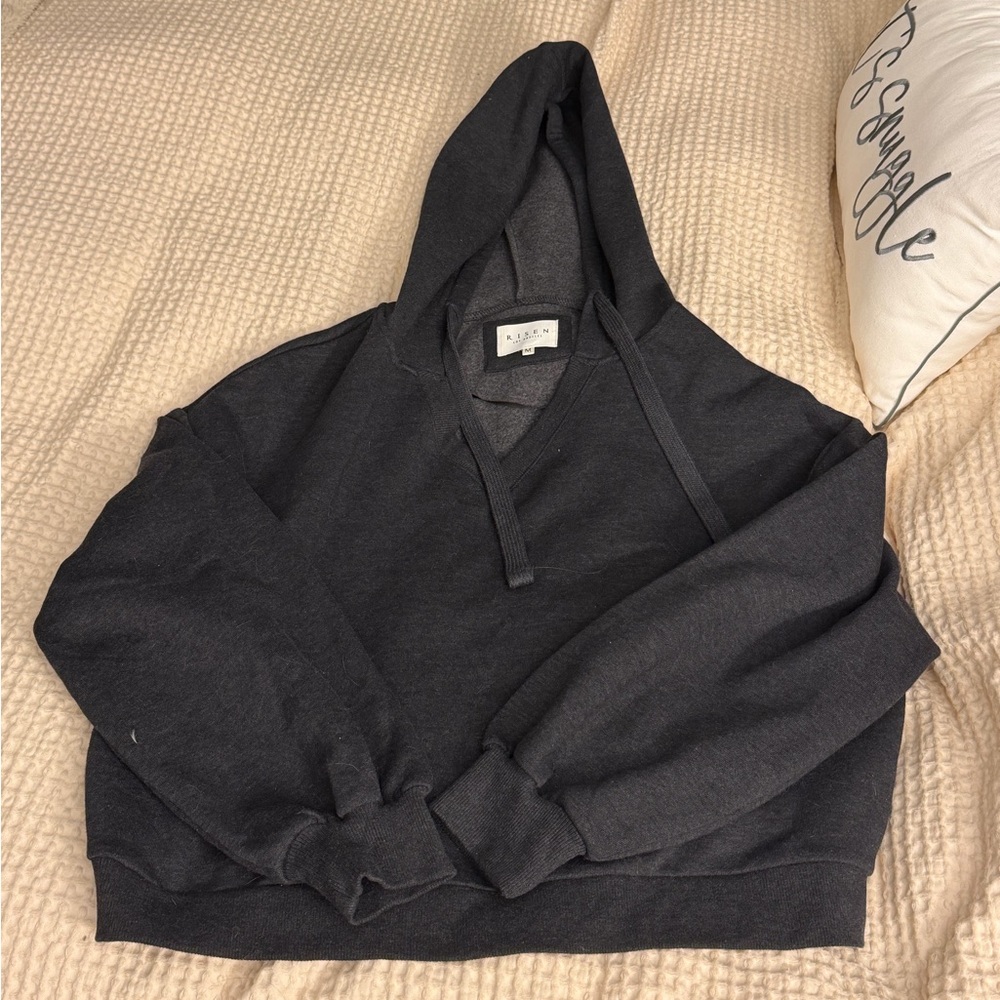Risen LA Charcoal V-Neck Hoodie Sweater